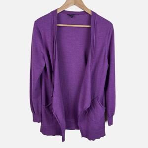 Eileen Fisher Wool Drape Open Cardigan Pockets Purple Womens Size M Minimalist